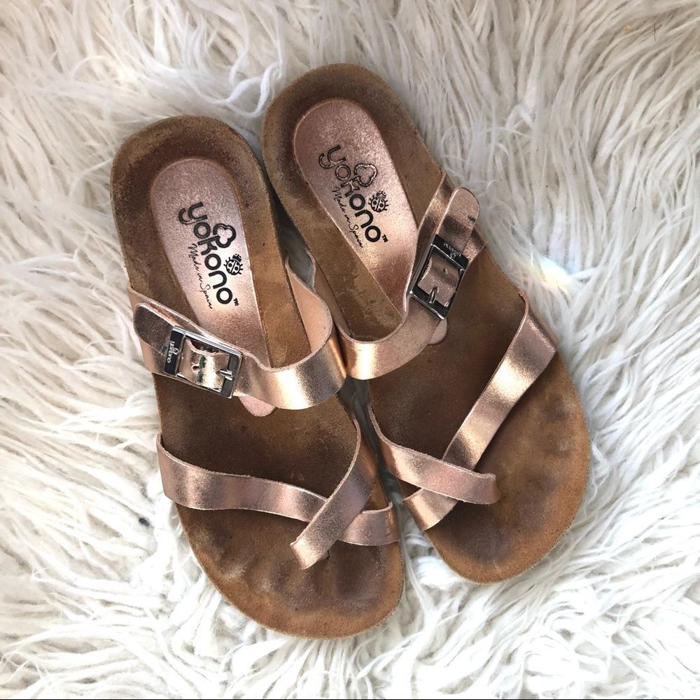 Yokono Spain Rose Gold Copper Strappy Leather Sandals 6